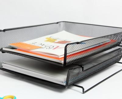 China Stackable Desk Organizer Metal Mesh Wire Desk Folder Holder Document Tray Stationery for sale