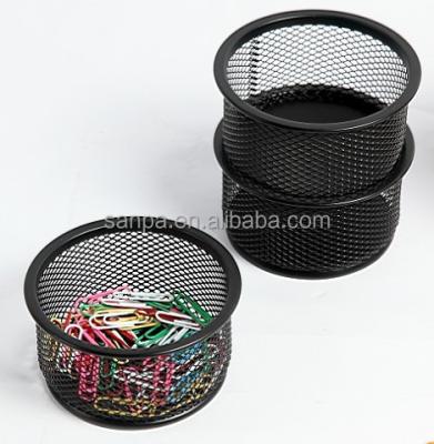 China Office Metal Mesh Desk Organizer Round Paper Clip Desk Holder with Magnet for sale