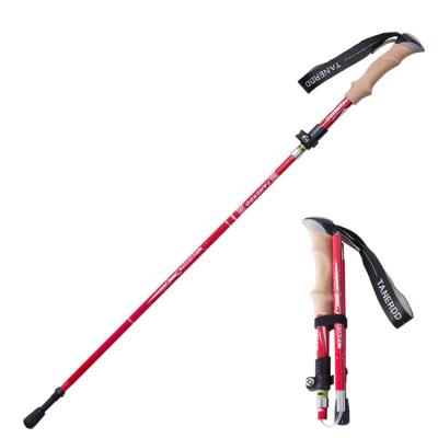 China Shockproof Red Foldable EVA Outdoor Walking Stick Carbon Fiber Trekking Poles for sale