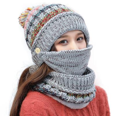 China 2021 COMMON Women's Mask Balaclava Hat Scarf Thick Warm Fleece Inside Scarf Set 3pcs Winter Hats Knitted Hat For Girls for sale