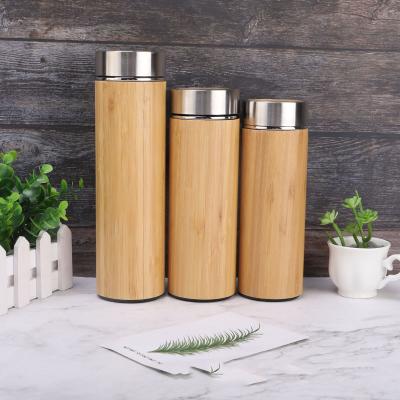 China Amazon PORTABLE 450ml 500ml Natural Flask Insulated Thermo Mug Coffee Vacuum Tumbler Bamboo Water Bottle With Lid Tea Infuser for sale