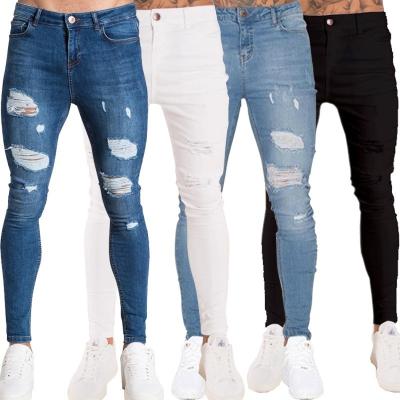 China Breathable The latest high quality ripped Europe and the United States skinny jeans men wholesale slim slim men's small feet pants for sale