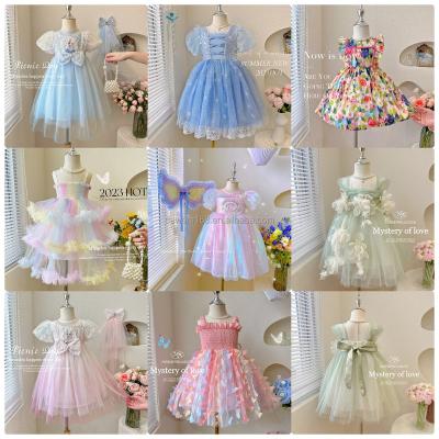 China Anti-wrinkle 2024 Factory wholesale high-end lace evening dress flower mesh children's dress girl princess wedding dress for sale