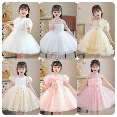 China Anti-wrinkle 2024 Summer new Girls' high-waisted mesh wedding Princess Dress Kids' Girls' Fluffy hemline Kids' girls' dress with skirt for sale