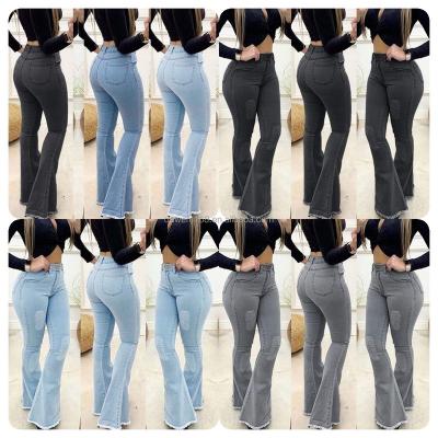 China QUICK DRY 2024 Hot women's high-waist ripped jeans fashion slim-fit hip lift elastic denim flared pants casual women wholesale for sale