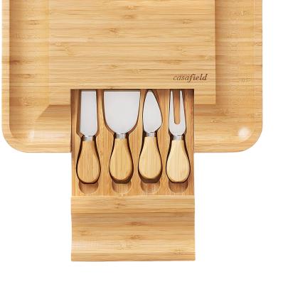 China CLASSIC Slide-Out Drawers Cheese Board Set with Bamboo Cutlery Knife Extra Large Charcuterie Cheese Board Set for sale