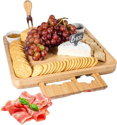 China Sustainable Bamboo Wooden Cheese Board Set With 4 Stainless Steel for sale