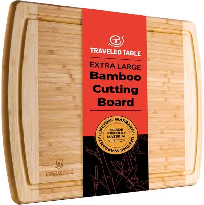 China Sustainable Extra Large Two Tone Bamboo Cutting Board with Juice Groove Set of 3 for sale