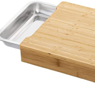 China Disposable Organic Bamboo Cutting Board With Removable Drawer for sale