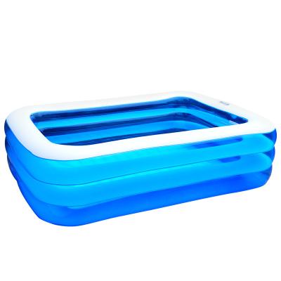 China Transparent PVC Blue Rectangular Large Size Inflatable Swimming Pool Bathtub for Lounge Adults and Kids for sale