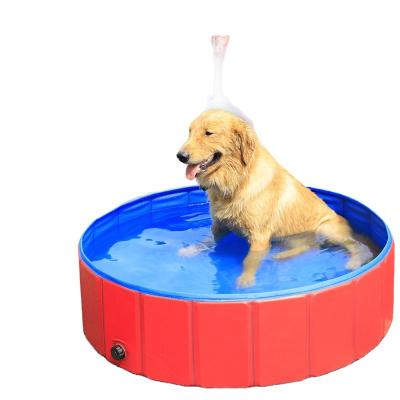 China 80cm Collapsible Stored Blue Dog Pool Pet Pool Bathing Folding Tub Outdoor Tub For Small Medium Size for sale