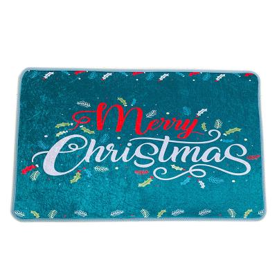 China Washable Merry Christmas Patterns Customize Polyester Flocking Down Non Slip Velvet Front Door Floor Mats Home Process Mats for sale