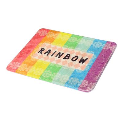 China Rectangular Design Washable Soft Sheepskin Rainbow Bath Shower Floor Home Rectangular Non-Slip Door Mat for sale