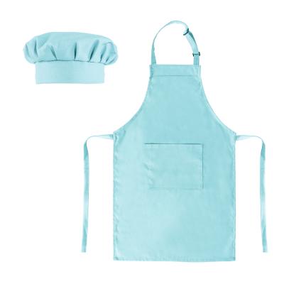 China New Eco-Friendly Adjustable Kids Apron Chef Boys And Girls Child Apron Hat Set With Big Pocket For Cooking for sale