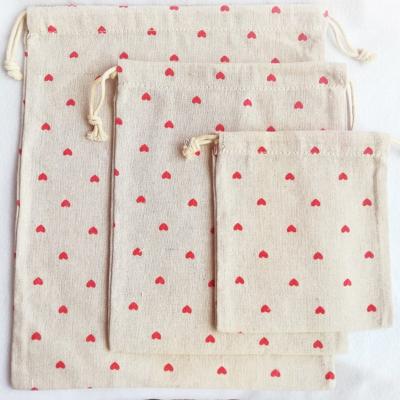 China Eco-friendly Heart Red Cotton Love Canvas Drawstring Organized Pouch Cosmetic Bag for sale