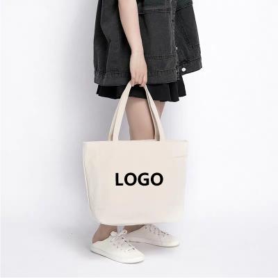 China Solid Color Cotton Grocery Plain Fashion Zipper Canvas Bag Eco-friendly Printed 100% Cotton Bags For Shopping for sale