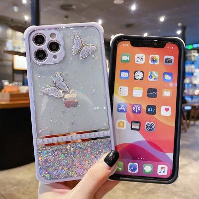 China Butterfly Shape Glitter Decoration Back Cover Shockproof Epoxy Shockproof Mobile Phone Case For vivo v20 v21se for sale