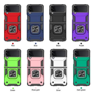 China Fold Shockproof Hard PC Back Cover Mobile Phone Case For Samsung Z Flip 3 Full Cover With Ring Bracket for sale