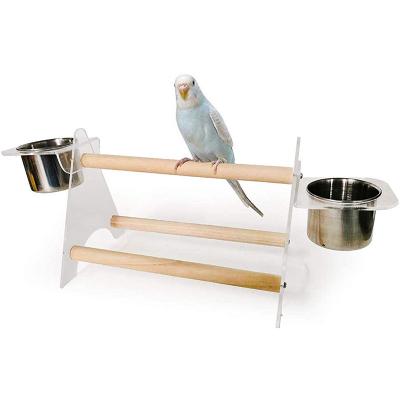 China Wooden Tripod and Stainless Steel Tray Feeding Cup Pet Bird Play Stand Stand Parrot Viable Desktop Play Stand Parrots Training Playground for sale