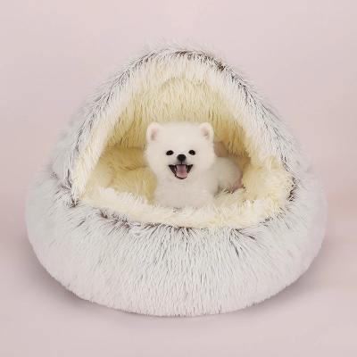 China Winter Stored 2 in 1 Cat Bed House Long Plush Sofa Cushion Nest Dog Bed Donut Cave Cuddler Warm Sleeping Bag for Puppies Little Kitten for sale