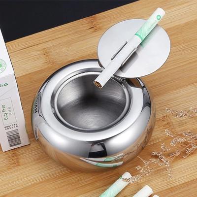 China Round Stainless Steel Ashtray with Lid Party Bar Ash Holder Cigarette Lighters Home Decoration and Ash Tray Smoking Accessory for sale