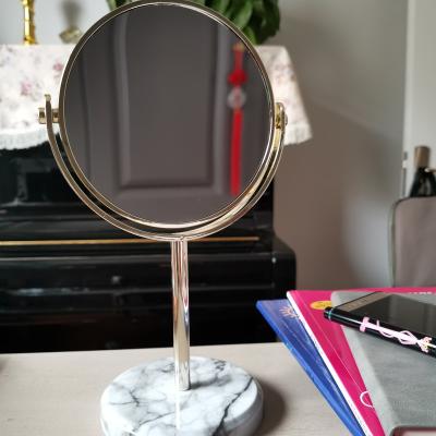 China Modern Marble Mirror Swivel Magnification Makeup Magnifying Table Double Sided Vanity Mirror with Gold Plating Frame, 11-Inch Height for sale