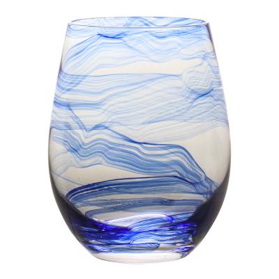 China high grade brand new 20oz Crystal Blue Color Stemless Wine 600ml lead free and high quality 100% glass for sale