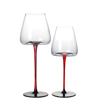 China brand new and high quality 100% lead free Crystal Wedding Red Wine Glass high grade with red stem black bottom for sale