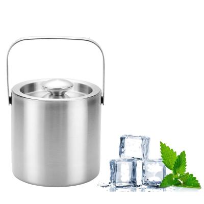 China Wholesale Custom Viable Mini Stainless Steel Beer Wine Cooler Double Wall Metal Capacity 1.3L Capacity Drinkable Ice Buckets with Lid and Handle for sale