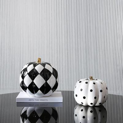 China Black and White Ceramic Stocked Style Nordic Modern Home Decor Arts and Crafts Pumpkin Sculpture Statue Interior Artificial Decoration for sale