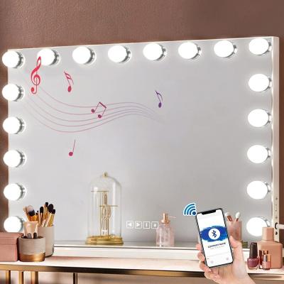 China Custom Hansong Hanging Mirror HD Beauty Cosmetic Wall Desk Stand Up Bathroom Mirror Lighted Makeup Mirror With Speaker for sale