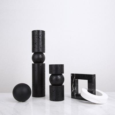 China Premium Modern Nordic Decorative Natural Stone Candle Holder Stocked Tealight Pillar for Home Decor for sale