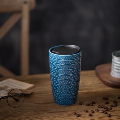 China Viable New Product Customized Ceramic Coffee Mug Luster Color Camping Travel Mug Waterproof Double Wall Mug With Lid for sale