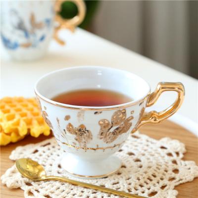 China Sustainable English Turkish Luxury Custom Ceramic Coffee Cups Drinkware Porcelain Tea Cups And Saucers With Gold Handle for sale