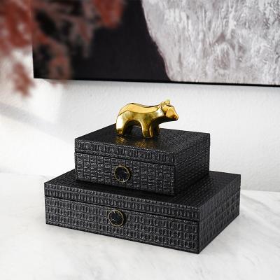 China Premium Modern Home Decorative Brass Jewelry Box Storage Leather Decorative Organizer For Necklace Accessories for sale