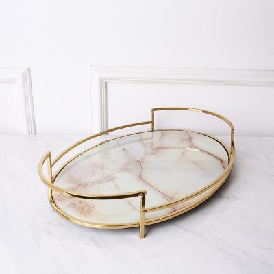 China Wholesale Stylish Vanity Metal Wire Stocked Around Glass Serving Tray for sale