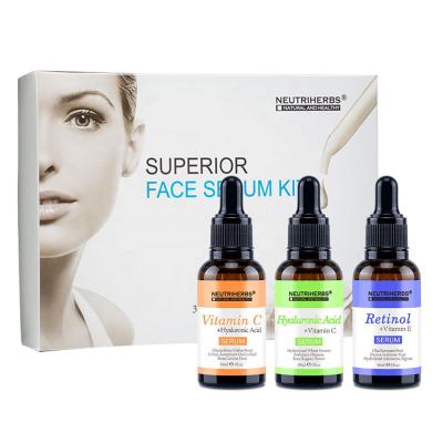 China Private Label Brown Spot Remover Wrinkle Anti Aging Acne Bleaching Whitening Vitamin C Face Serum Set for sale