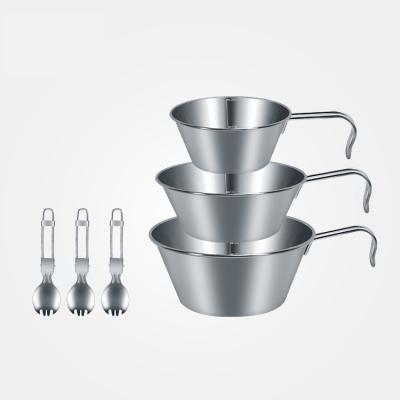 China Outdoor camping stainless steel light weight stainless steel picnic pot three-piece bowl set for hiking for sale