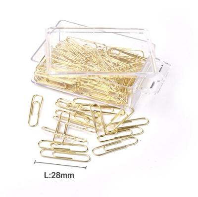 China Eco-Friendly Gold Promotional Paper Clips in Elegant Marble White Magnetic Clip Holder, 28mm, 100 Clips Per Box for sale