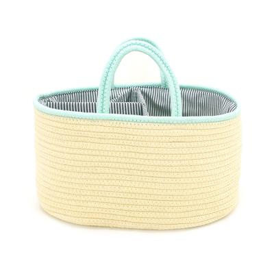 China Baby 100% Cotton Rope Baby Storage Bag Diaper Caddy Organizer With Handle For Wholesale Wholesale for sale