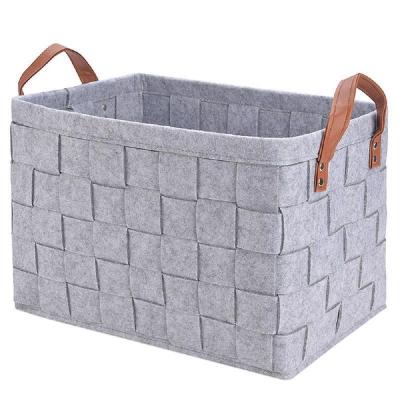 China Contemporary Folding Laundry Hamper Large Baby Clothes Foldable Felt Woven Storage Basket With Handle for sale