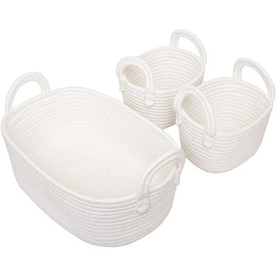 China Folding Woven Cotton Rope Storage Basket With Handles Large Basket For Nursery Laundry Kids Toy Storage for sale