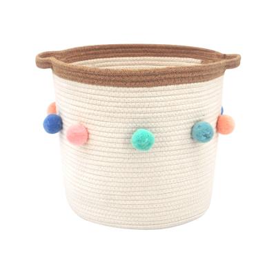 China Universal Home Sustainable Cotton Service OEM Woven Basket with Wool Ball Cotton Rope Storage Basket for sale