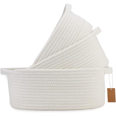 China Folding Woven Cotton Rope Storage Basket With Handles Large Basket For Nursery Laundry for sale