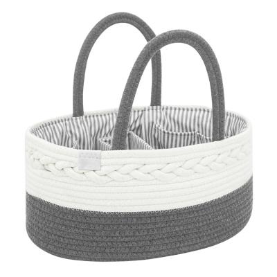 China Removable Divider Easy To Carry Cotton Rope Diaper Caddy Custom Baby Diaper Storage Bag With Woven Label for sale