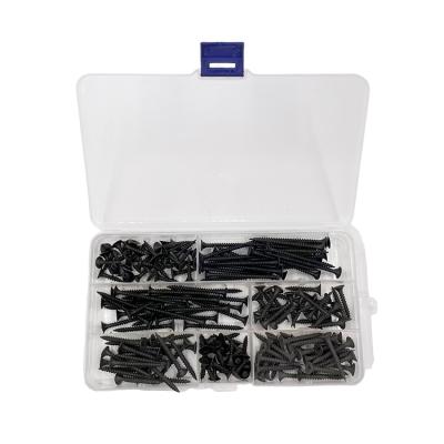 China Black Self Tapping Assortment Kit Poshed Phillips Driver Sheetrock Bugle Head Drywall Screw Set Slim Bugle Thread 7 Sizes 180pcs for sale