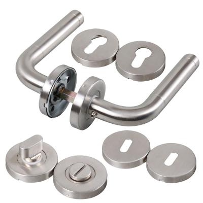 China Classic hollow door/key/WC tube 201# 304# stainless steel brushed finish round rosette cylinder round cover door handle set for sale