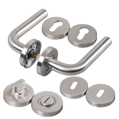 China Classic hollow brushed door/key/WC tube 201# 304# stainless steel round rosette cylinder round escutcheon door handle set for sale