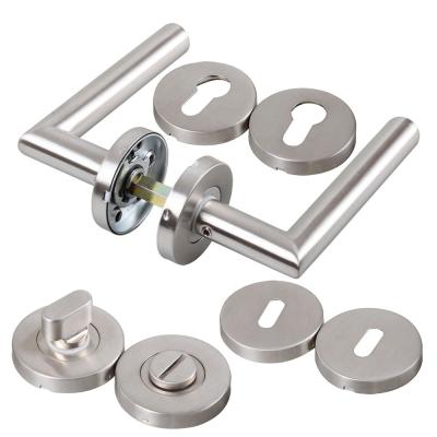 China Classic hollow brushed door/key/toilet tube 201# 304# stainless steel round rosette cylinder round escutcheon door handles set for sale