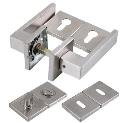 China Solid Square Cover Washroom Bedroom Door 201 Stainless Steel 304 Square Lever Door Handles Lock Set With Cylinder/Key/WC Square Escutcheon for sale